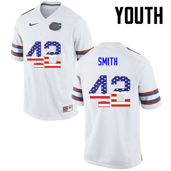 Youth Florida Gators #42 Jordan Smith College Football USA Flag Fashion Jerseys-White